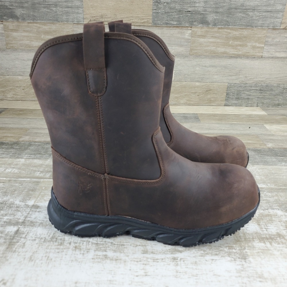 Propet Smith Mens Work Boots Sz 9.5 Brown Crazy Horse Round Toe Comfort Pull-On